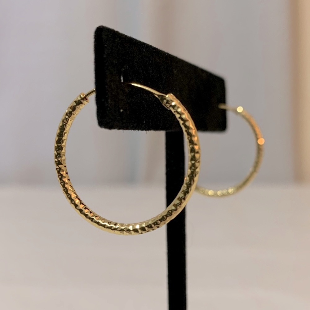 24K Gold Plated Textured Hoops - Picture 3 of 4